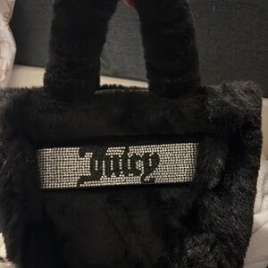 Juicy Couture Black Faux Fur Tote with Rhinestone Logo